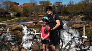 My traveling companions on Liberty Bridge in downtown Greenville